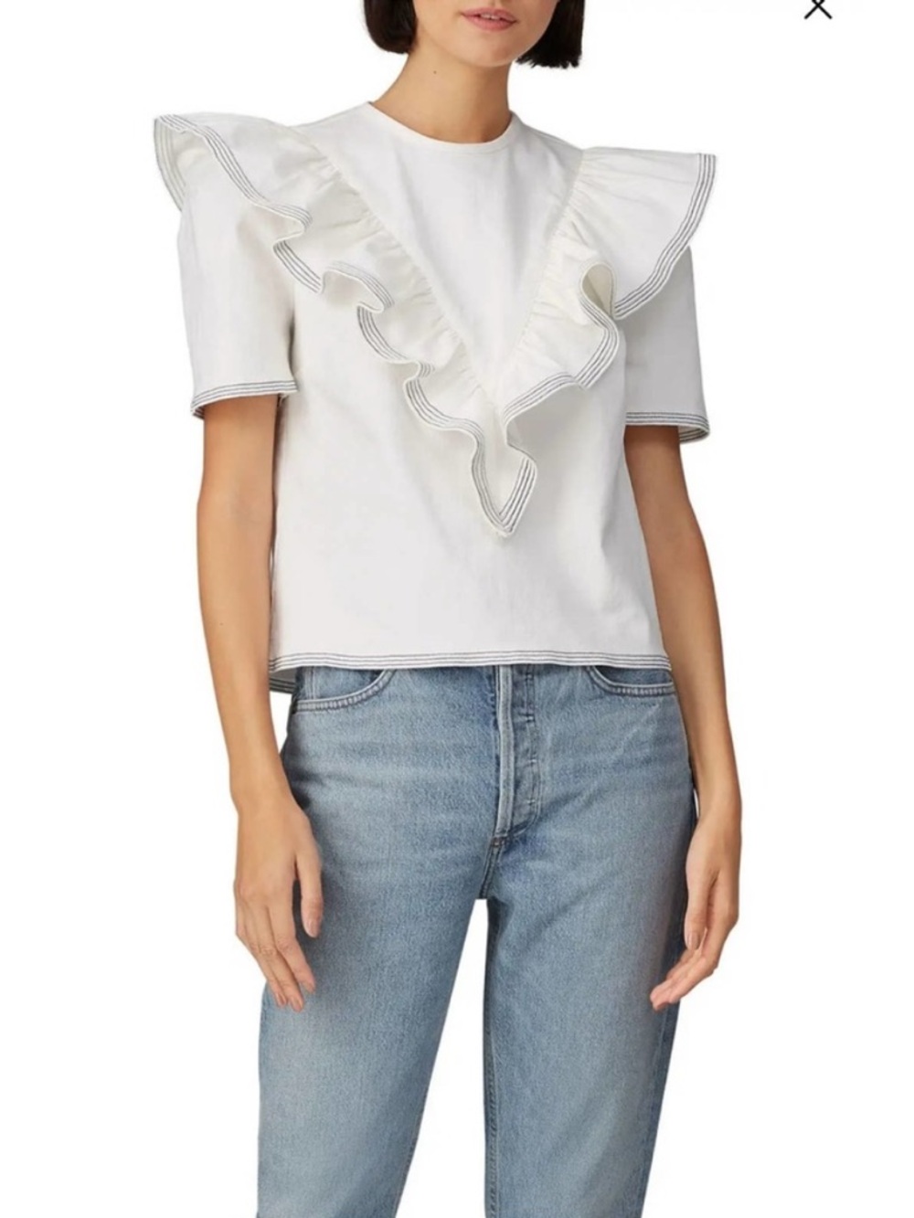Anthropologie || Saylor Harriette Denim Ruffle Top Off White Small‎